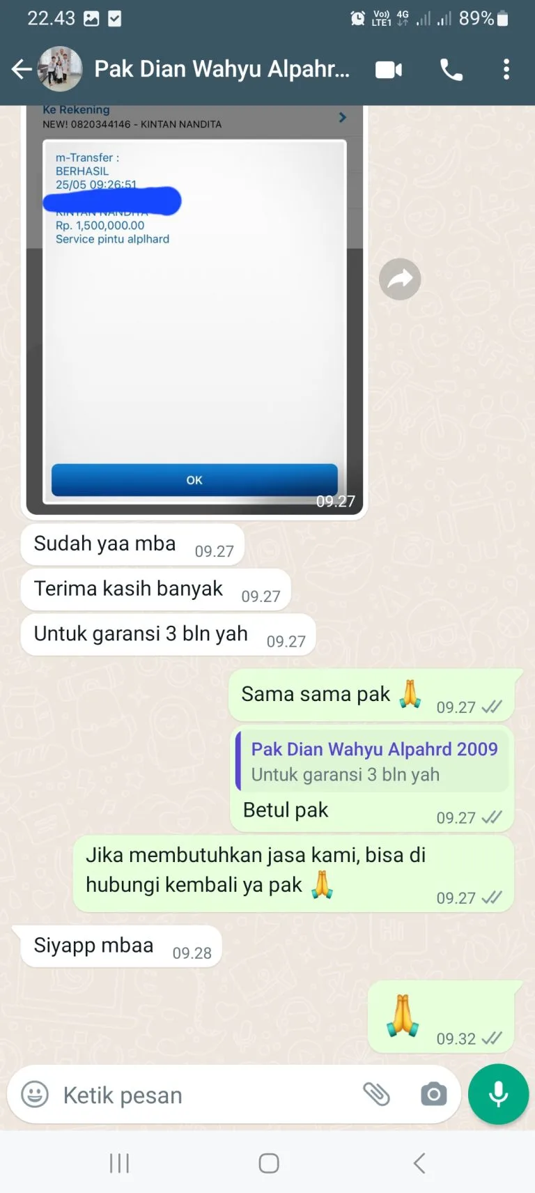 testimoni service sliding door mobil