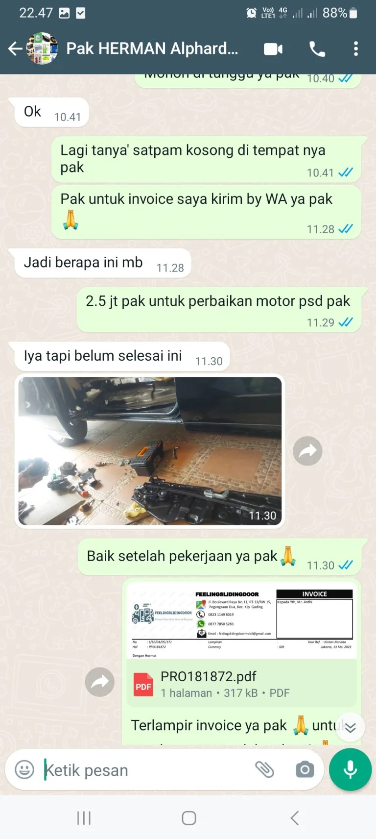 testimoni service sliding door mobil