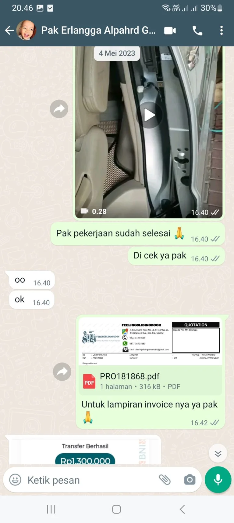 testimoni service sliding door mobil