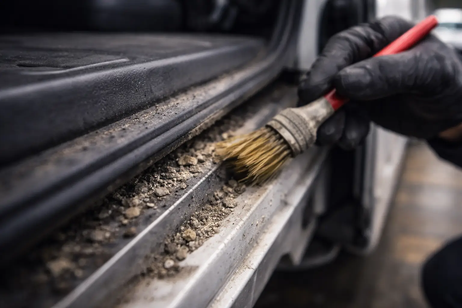 rel sliding door mobil kotor yang menyebabkan pintu berbunyi saat dibuka